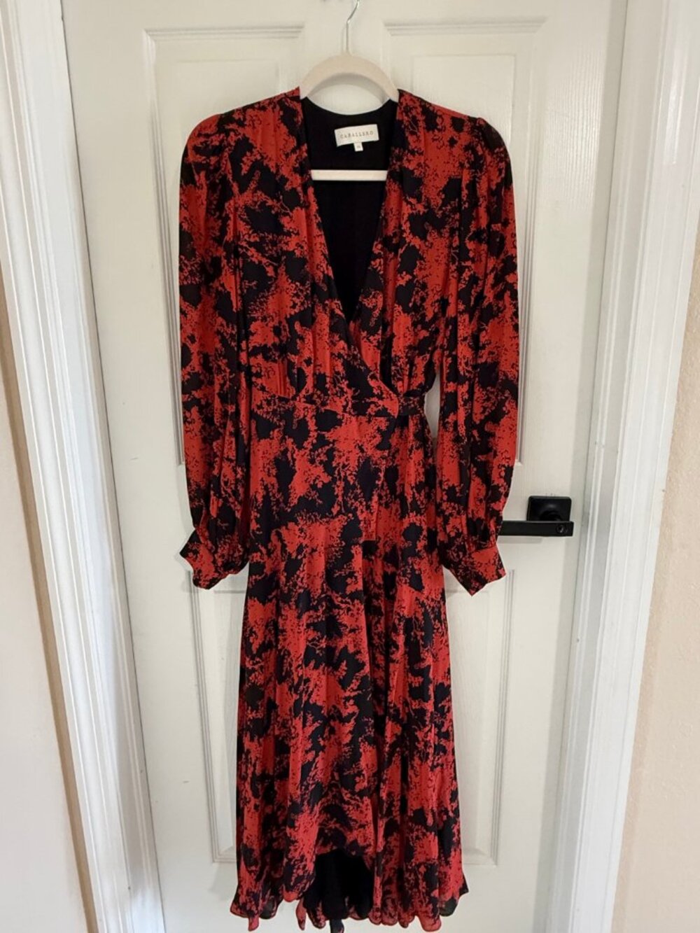 Caballero Black Rust Floral Wrap Midi Dress Women's Size XS